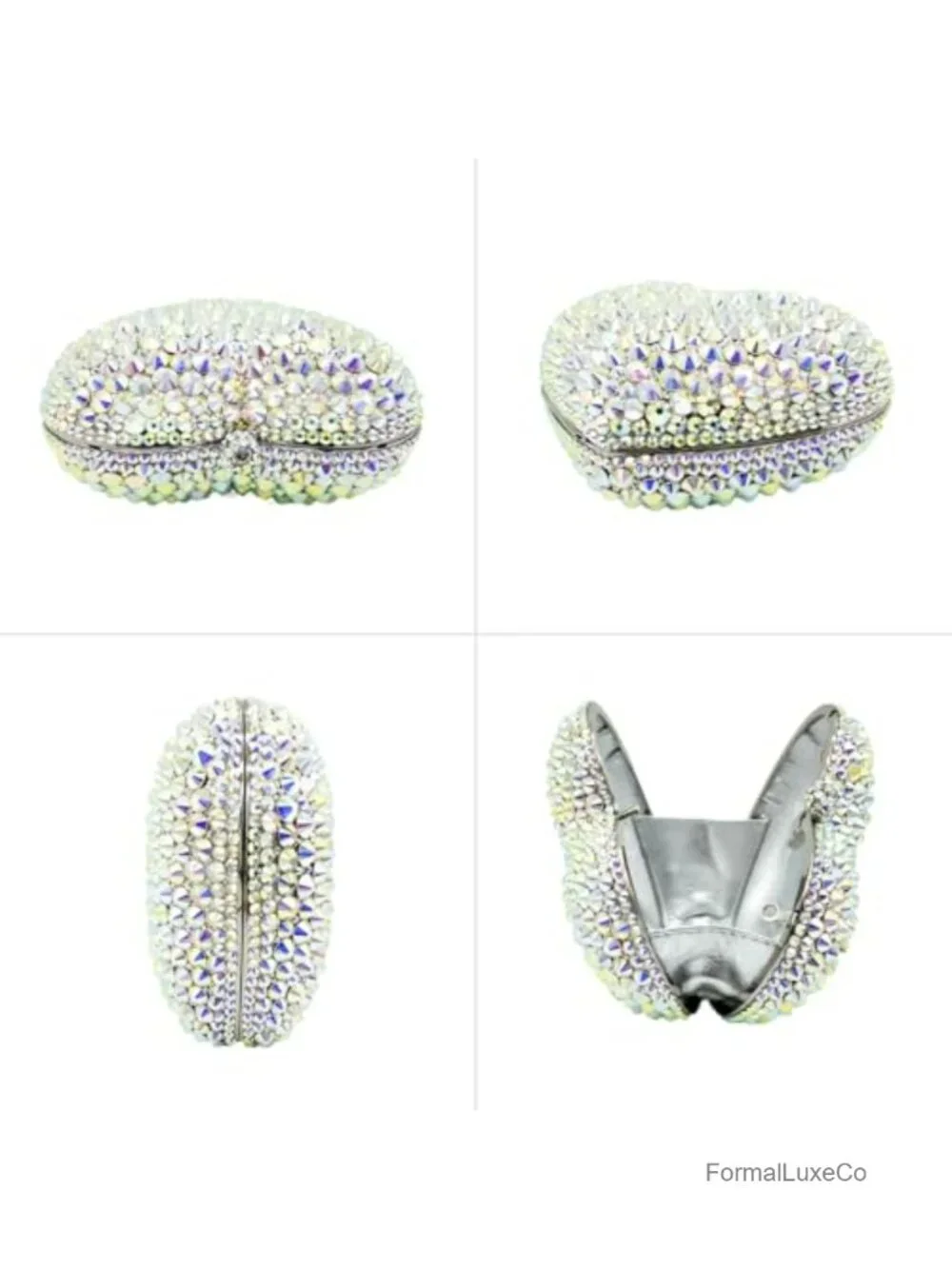 Crystal Heart Clutch Evening Bag, Rhinestone Party Minaudiere Handbag,